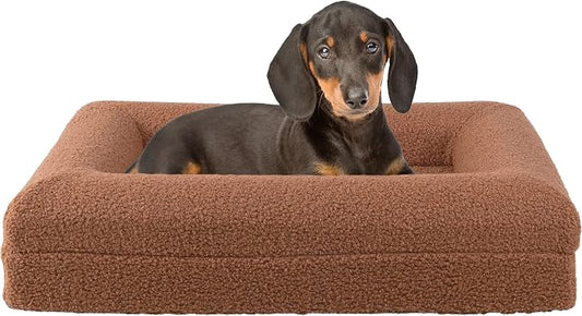 Orthopedic Dog Bed - 26in Small Dog Bed with Supportive Bolster, Nonslip Bottom, and Removable Washable Cover - Memory Foam Puppy Bed for Small Dogs and Cats - Dog Products by PETMAKER (Brown)