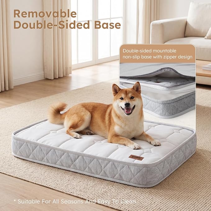ZOMISIA Reversible Warm & Cooling Dog Bed for All Season Q-Max 0.5, Orthopedic Dog Bed Matrress for Large Dogs, 3" Thick Egg Crate Foam Pet Bed with Detachable Non-Slip Bottom, Waterproof Cover