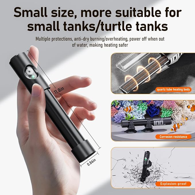 AQUASMITH Aquarium Heater,50w/100w/150w/200w/300w/500w Submersible Fish Tank Heater,External LED Controller, with Over-Temperature Protection and Automatic Power-Off When Leaving Water for.