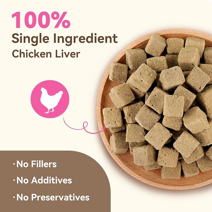 Freeze Dried Dog & Cat Treats – Single Ingredient Chicken Liver, High Protein Training Treats & Food Topper, 3.5 oz
