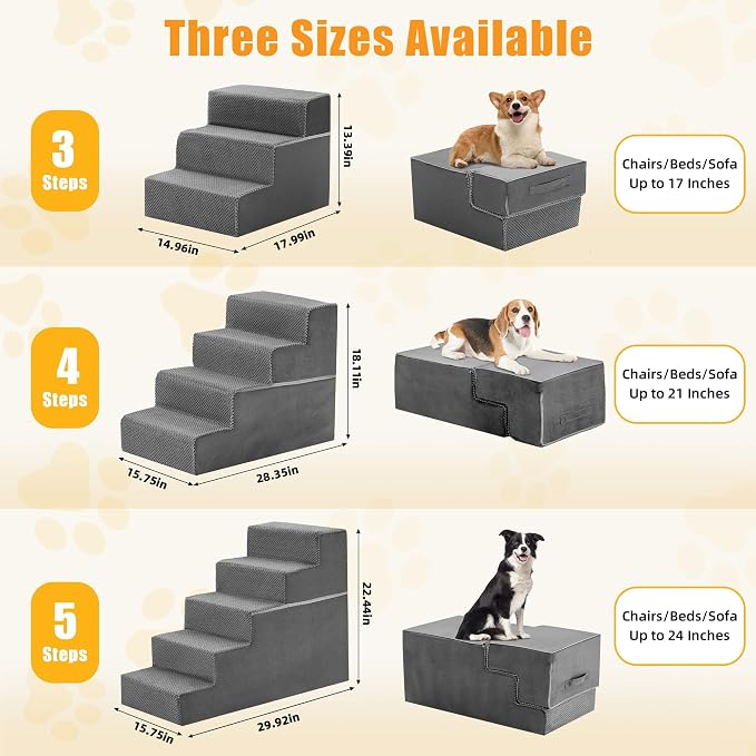 4-Step Dog Stairs for Large Dogs and Cats, 18in H Dog Steps for Couch, Sofa, Chair, Durable Non-Slip Sturdy Pet Steps, Pet Ramp for High Bed Indoor, Grey