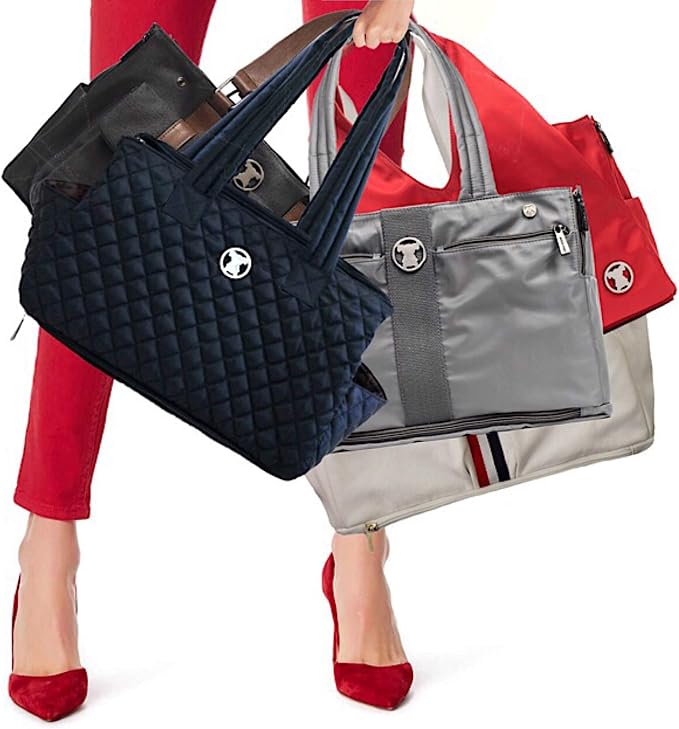 Shell Tote (Shell Tote ONLY for USE with Base PET Carrier, Stripe Canvas - White/RED White Blue)