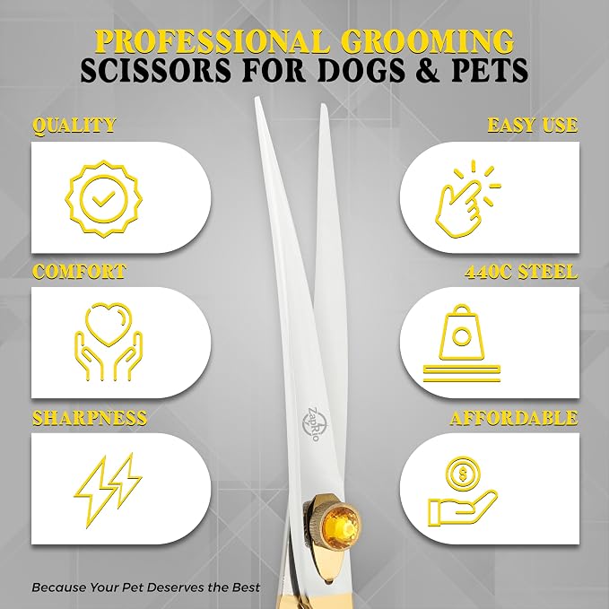 7.5 Inch Curved Grooming Scissors for Dogs and Cats – Professional Pet Grooming Shears for Face, Paws, Body and Tail – Sharp, Smooth, Ergonomic Curved Blades for Salon Groomers and Home Use