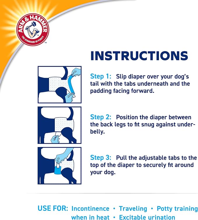 Arm & Hammer for Pets Disposable Female Dog Diapers with Odor Control and Wetness Indicator, Leak Resistant Dog Diapers for Incontinence and Heat Cycles, Size Large 18–23 in Waist, 12 Count - 6 Pack