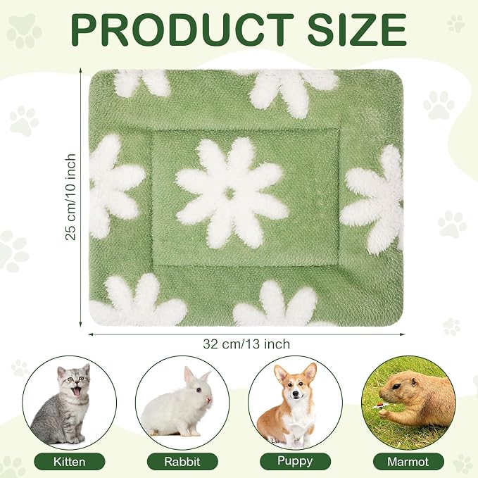 Haull 4 Pcs Waterproof Guinea Pig Bedding Soft Dog Cat Bed Crate Mat Small Animal Plush Cage Liners Rabbit Bunny Kennel Pad Reversible Cozy Pee Thickened Hamster Pad(White Flowes,13 x 10 Inch)