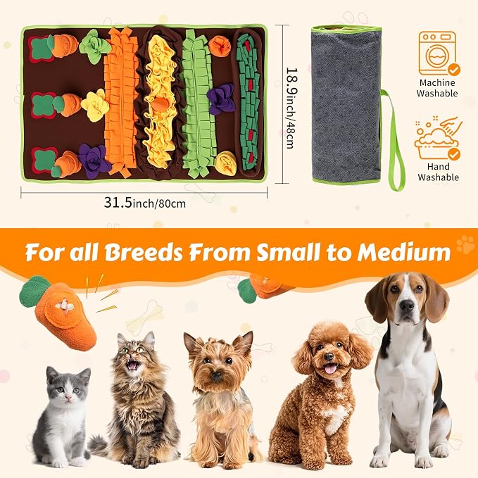 Snuffle Mat for Dogs, Pet Foraging Mat for Small and Medium Dogs, Interactive Puzzle Sniff Pad for Puppies to Keep Busy & Stress Relief, Slow Feeder Mats with Squeaky Sounds