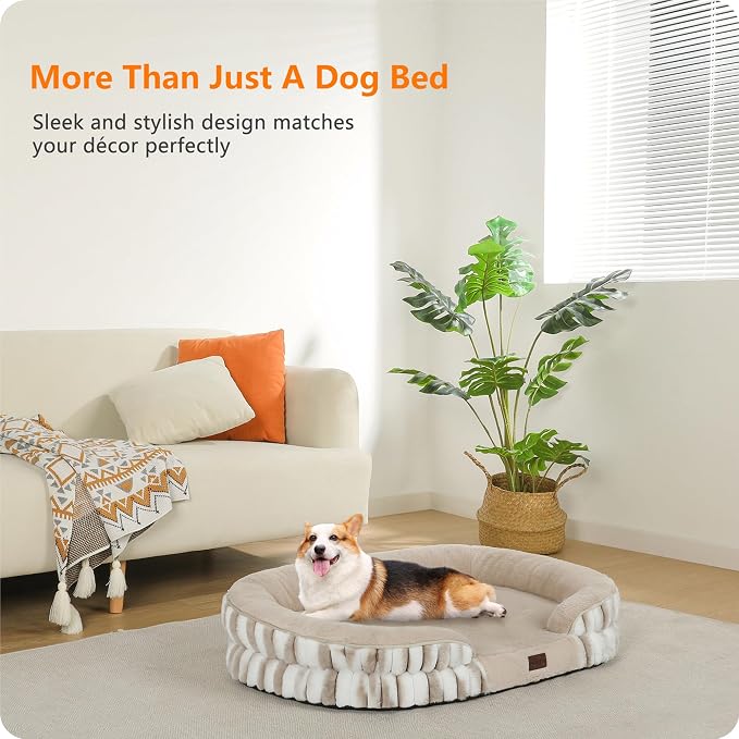 Dwanton Orthopedic Dog Bed for Medium Dogs with Gel Memory Foam, Waterproof Dog Sofa, Washable Pet Bed with Four Sided Bolster Cushion, Removable Cover & Non-Slip Bottom, 36", Tie-dye Khaki