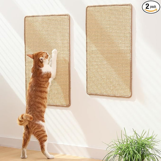 FUKUMARU 2 Packs Cat Scratching Mat, 23.6 x 15.7 Inch Natural Sisal Cat Scratch Pad Mats for Indoor Cats, Horizontal Cats Wall Scratcher Kitten Floor Rug with Sticky Tape, Furniture Protector