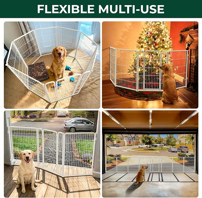 FXW Dog Gate Extra Wide Designed for Indoor Use, Adjustable Width Up to 111-inch Wide (40" H 4 Wire Panels for Medium and Large Dogs), White