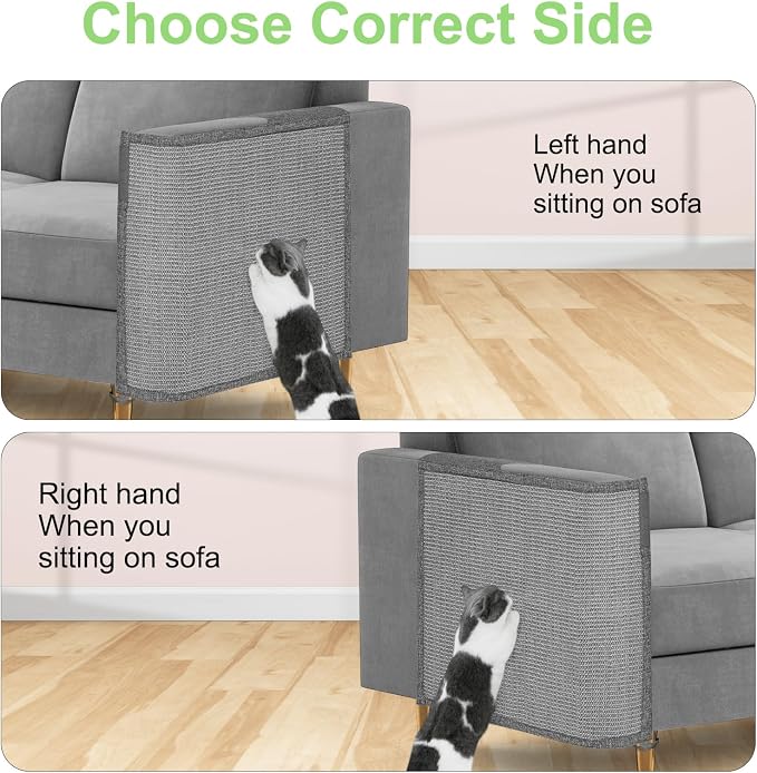 Cat Scratch Couch Protector,23.6" L*19.7" W Scratching Furniture Protector Pad,Cat Scratch Sofa Arm Sheild with Grey Natural Sisal for Protecting Couch Sofa Chair Furniture (Grey/Left Hand)