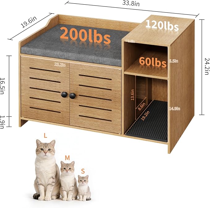 Patikuin Hidden Cat Litter Box Enclosure Cabinet with Mark Pad & Storage Shelf – Modern Farmhouse Indoor Cat House Furniture for Hallway, Bedroom, or Living Room – Odor Control, Country Oak