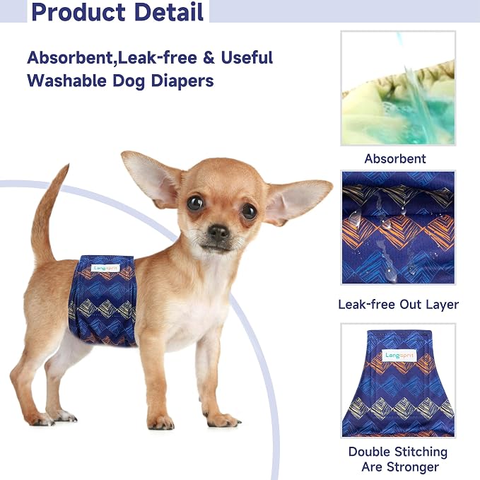 Langsprit Male Belly Bands for Dogs (Pack of 3) - High Absorbing Washable Dog Wraps - Reusable Small Doggy Puppy Diapers Plaid-2 XXL
