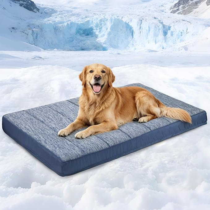 Cooling Dog Bed for X Large Dogs - Orthopedic Pet Beds with Memory Foam, QMAX>0.5, Waterproof Removable Washable Cover for Hot Weather, Wander Blue, 41" L x 27" W x 3" H