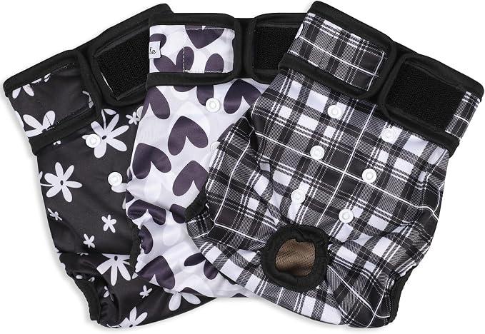 Female Dog Diapers 5Pcs - Premium Reusable Diapers for Doggie in Heat - Highly Absorbent Dog Diapers Female for Pet Incontinence with Adjustable Snaps, Black, M
