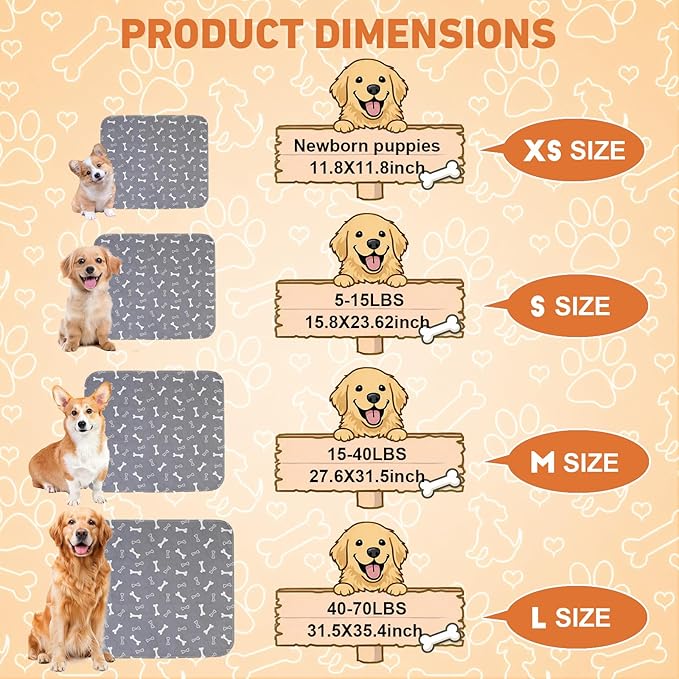 Puppy Pee Pads with Pheromones,Forever Pad,Washable Pee Pads for Dogs,Reusable Dog Pee Pads,Waterproof and Leak-Proof,Non-Slip Base Training Pad Suitable for Home(Brown Puppies,L:35.4*31.5in)