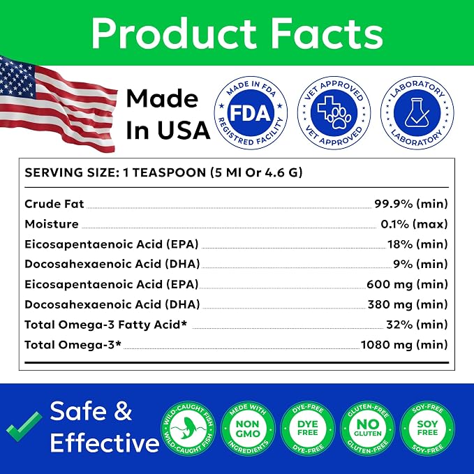 Bark&Spark Fish Oil for Dogs - Natural Omega-3 - Skin & Coat Support - Liquid Food Supplement for Pets - Natural EPA + DHA Fatty Acids for Joint Function, Immune & Heart Health 32oz - Salmon