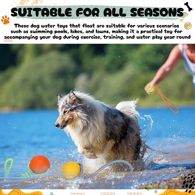 Skylety 4 Pack Floating Dog Toy with Rope Handle EVA Dog Bumper Throw Stick for Water Training Fetch Retrieving High Visibility Pool Water Toy for Beach Diving Pool Yard Summer Outdoor Play, Ball