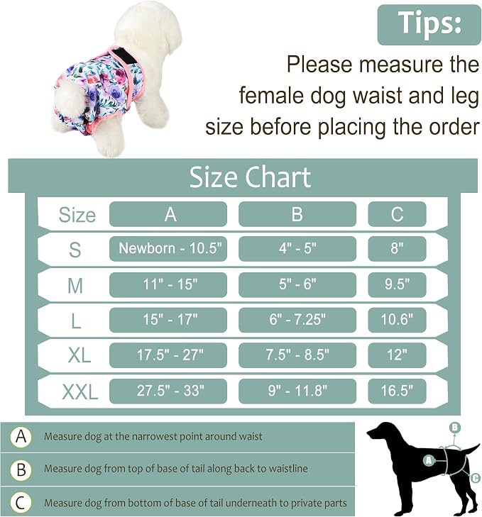 Female Dog Diapers - Reusable Diapers for Doggie in Heat - Highly Absorbent for Pet Incontinence with Snaps (Pack of 3) Rose, XXL