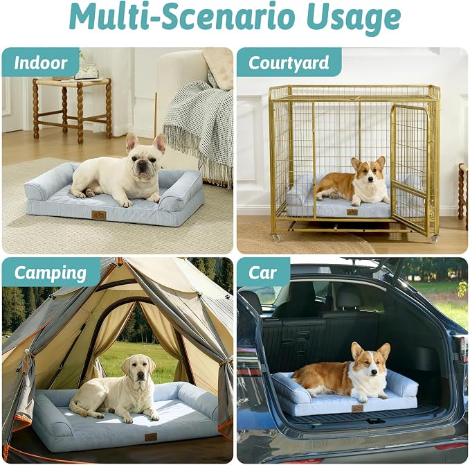 COZY KISS Cooling Dog Bed for Medium Dogs, 36"x27" Orthopedic Foam Sofa with Bolster Sides, Q-Max >0.4 Cooling Technology, Cool Pet Bed with Removable Washable Cover, Blue