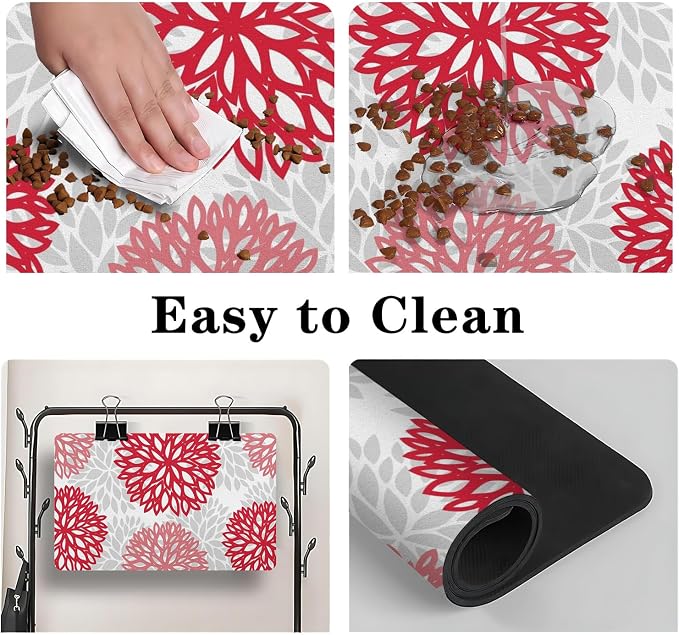 Dog Food Mats for Floors, Absorbent and Quick-Drying Pet Cat Food Mat,Anti-Fouling and Easy-to-Clean Pet Feeding Mat,Dog Bowl Mat for Messy Drinking Water Bowls.12x20, Bohemia Dahlia Floral Style