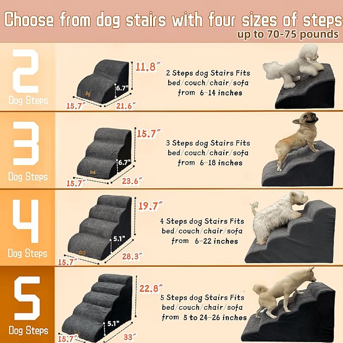 Non-Slip Dog Stairs to High Beds, 3-Step - Cats & Dogs, Grey (23.7*15.8*15.8 IN 33D)