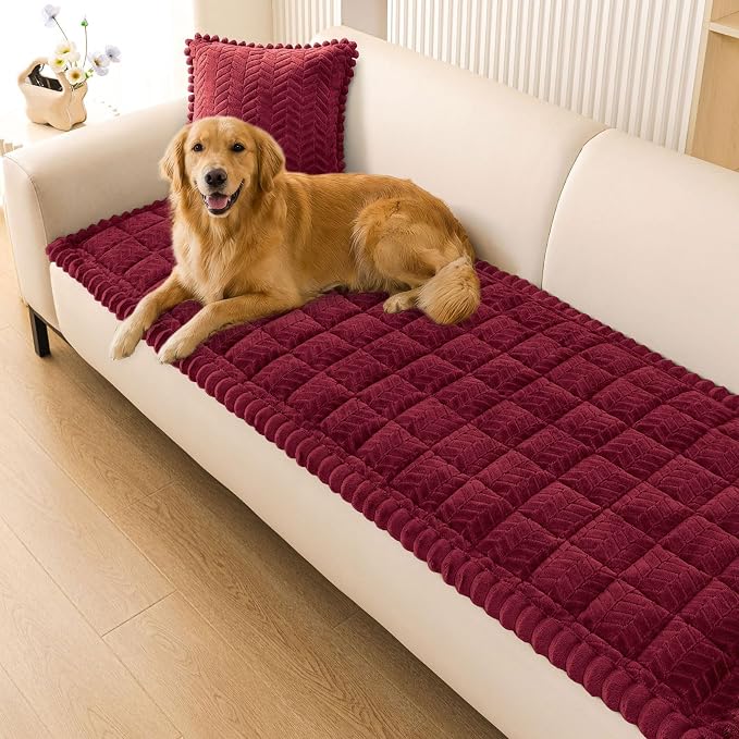 Smiry Couch Cover for Dogs, Non Slip Fuzzy Pet Sofa Covers Washable for 3 Cushion Couch, Soft Thick Furniture Protector for Cats Dogs, Against Fur, Dirt, Scratch Resistant (Red, 35.4"x82.7")