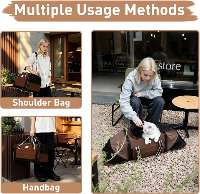 ETIAL 50% Extra Large Expandable Cat Carrier Backpack, 2-in-1 Cat Tent, Airline Approved Soft-Sided Under Seat Pet Travel Bag, Collapsible, 9.8" H