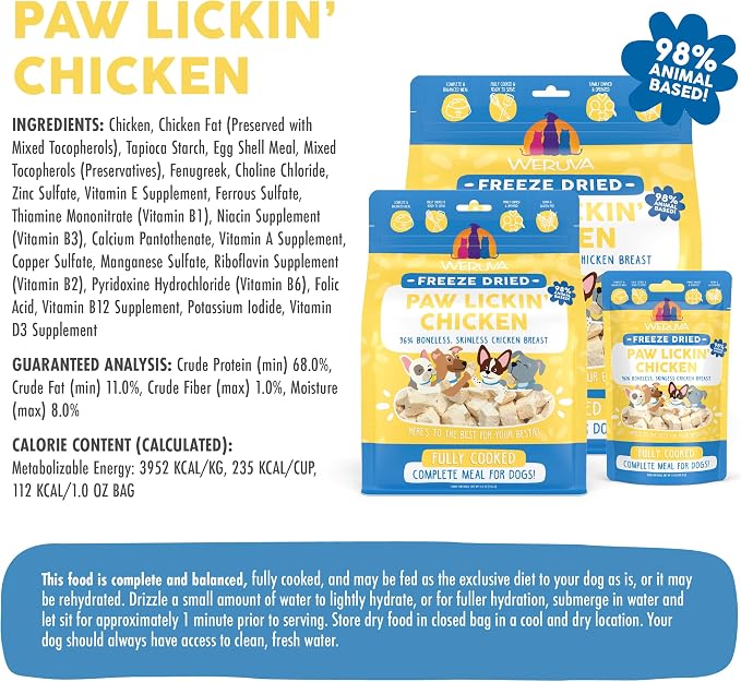 Weruva Dog Freeze Dried, Paw Lickin' Chicken with Chicken Breast, 1oz Bag (Pack of 3)