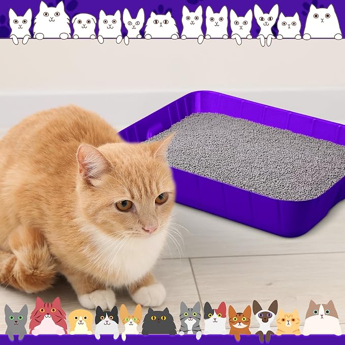 Bokon 25 Count Disposable Litter Box for Cat, Large Disposable Litter Tray for Travel Home Durable Portable Plastic Kitty Litters Boxes Leak-Resistant Easy-Grip Rim, 15.7 x 11.8 x 3 Inches(Purple)