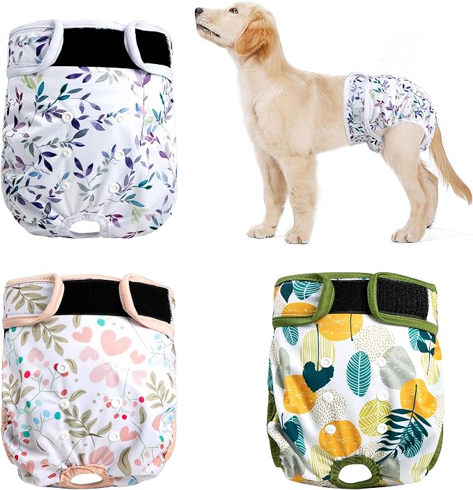 Washable Female Dog Diapers 3Pack,Reusable Diaper for Doggie,Highly Absorbent Dog Diaper,Adjustable Leakproof Puppy Diapers Skirt for Heat,Incontinence,Period Doggy Nappies XXL