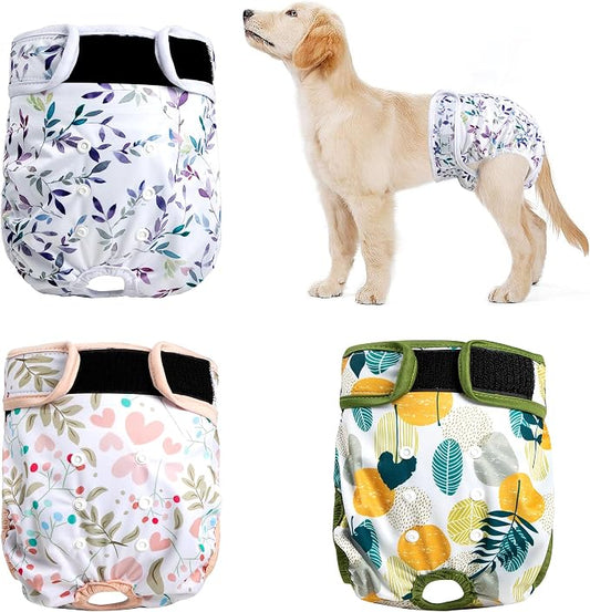 Washable Female Dog Diapers 3Pack,Reusable Diaper for Doggie,Highly Absorbent Dog Diaper,Adjustable Leakproof Puppy Diapers Skirt for Heat,Incontinence,Period Doggy Nappies XXL