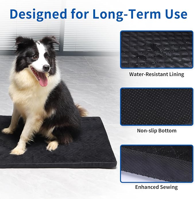 Indestructible Dog Beds, Enhanced Quilted Chew Proof Dog Crate Pad for Aggressive Chewer, Washable Cover Dogs Mat for Crate, Non-Skid Kennel Pad, Durable Pet Bed for Puppy (Black, 23"x18")
