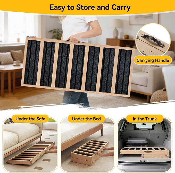 Dog Ramp for Bed, Couch, Car-55 L Gentle Slope Folding Pet Ramp with Non-Slip Surface and Metal Reinforced-High Traction,4 Adjustable Heights 18"-25", Supports 176lbs for Small Medium Large Dogs