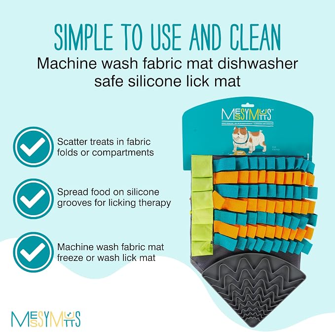 Messy Mutts Square 16" x 16" Forage and Lick Mat with Non-Slip Suction Cups | Stimulating Sniffing Interactive Puzzle for Dogs | Silicone Triangle Licking