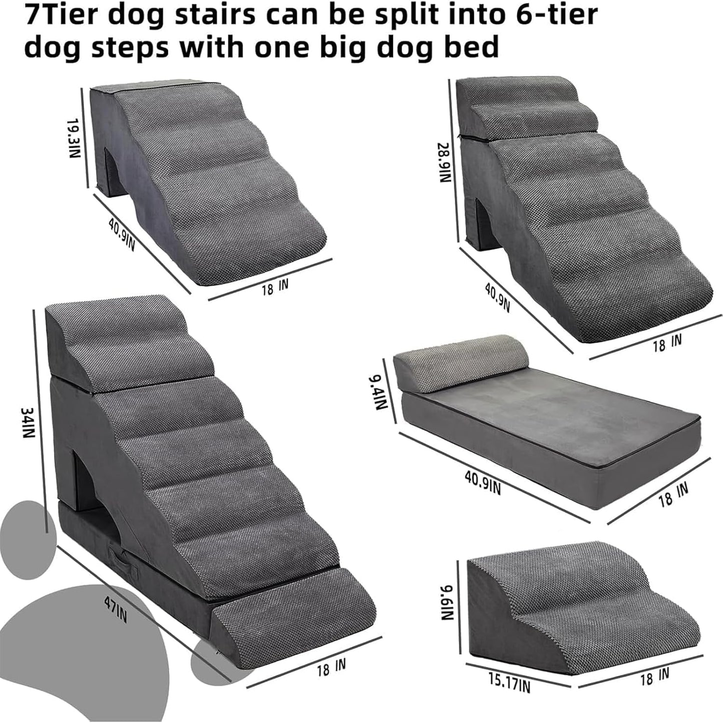 Dog Stairs & Steps for High Beds 30-36 inches High Tall, LitaiL Pet Stairs/Steps for High Beds 34 inch High for Small Large Dogs, Non-Slip 7 Steps Dog Ramps for Old Dogs/Cats