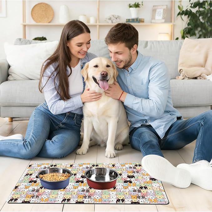 Dog Food Mat, Absorbent Pet Feeding Mat for Dog & Cat Food and Water Bowl, Non-Slip Quick Dry Pet Placemat Floor Protector for Messy Drinkers(17 x 30in)