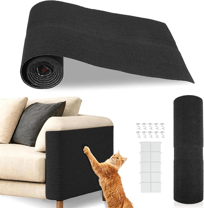 Cat Scratch Furniture Protector, Self-Adhesive Cat Scratcher Mat, Couch and Furniture Protector from Cat Claws, Black, 1 Set