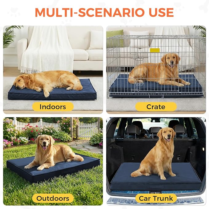 Outdoor Dog Bed for Medium Sized Dogs, Waterproof Dog Bed Medium, 36x27x3 Inch, Orthopedic Dog Bed with Removable Washable Cover, Flat Rectangle Pet Crate Pad for Kennel, Outside, Navy Blue