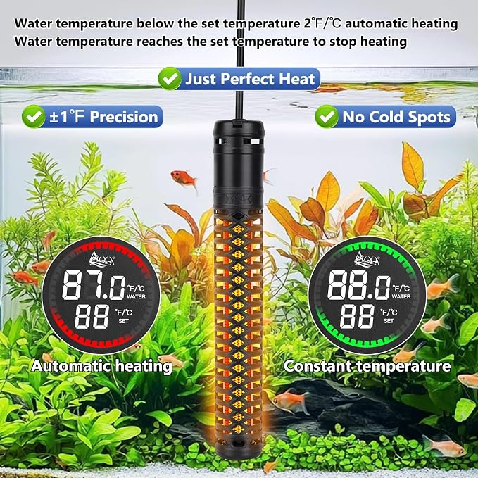 AQQA 800W Aquarium Heater, Fish Tank Heater with Digital Thermostat, Over-Temperature and Dry-Run Protection, for 90-150 Gallon Freshwater, Saltwater, Turtle Betta Fish Tank Aquarium
