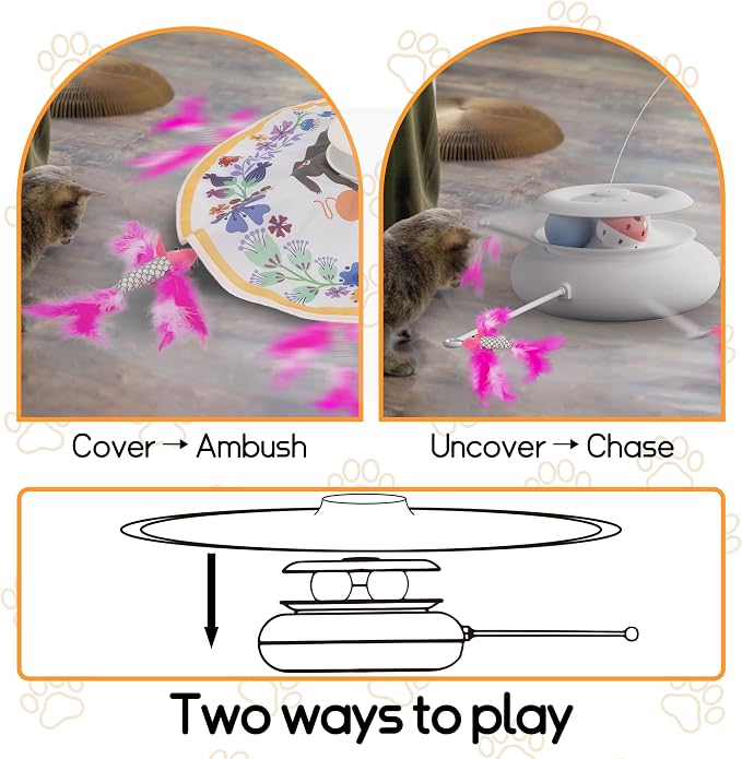 4-in-1 Interactive Cat Toy ，Auto Flutter Toy,Sensor Automatic Hide & Seek, USB Rechargeable 6 Modes for Indoor Cats Exercise Boredom Relief, Multi-Color Options