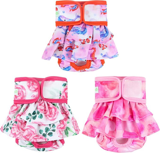 wegreeco Washable Dog Diapers (3 Pack), Highly Absorbent Dog Diapers for Female Dogs in Heat, Period, Incontinence, or Excitable Urination (Ocean of Flowers, X-Large)