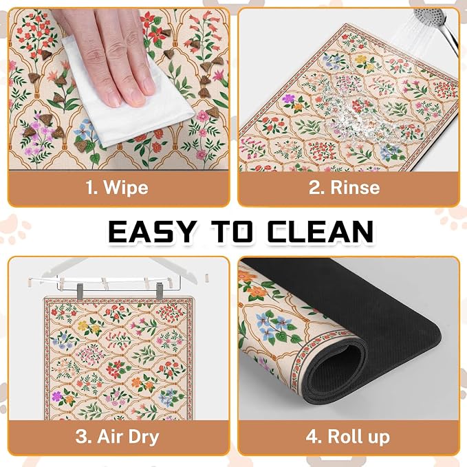 Absorbent Pet Dog Bowl Mat for Food and Water, Pet Cat Food Feeding Mat with Non Slip Rubber Backing, Dog Food Mats for Floors Waterproof, 24"x32"