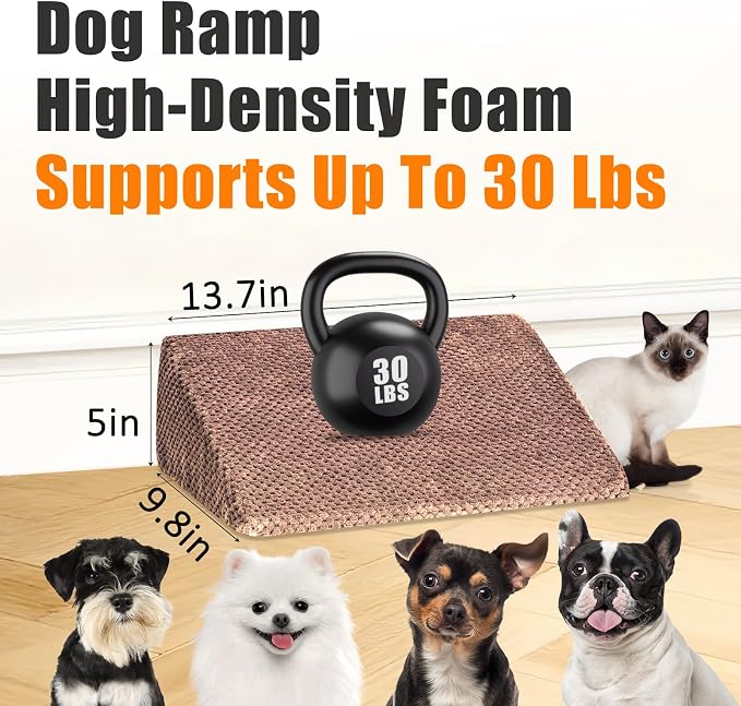 Dog Ramp for Stairs for Small & Senior Dogs and Cats – Non-Slip Stair Wedges for Dogs with Gentle Slope, Pet Ramp with Washable Cover & Self-Sticky Pads for Safe Climbing (Brown, 6 Pack)