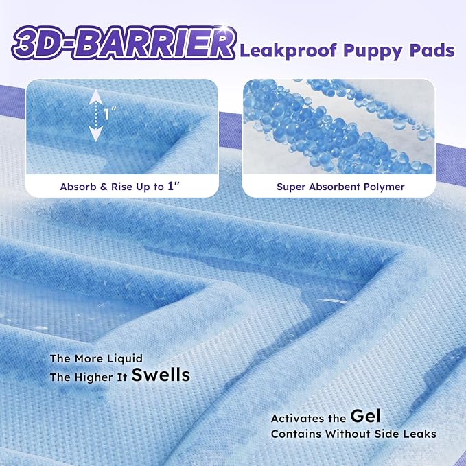 ZOMISIA 3D-Barrier Puppy Pee Pads for Dogs, 12 Cups Absorb & Rise Puffy Gel-Wall Leak-Proof, 26"x30" 25 Counts + 4 Pet Urine Test Strips, Super Absorbent Disposable Potty Training Pads