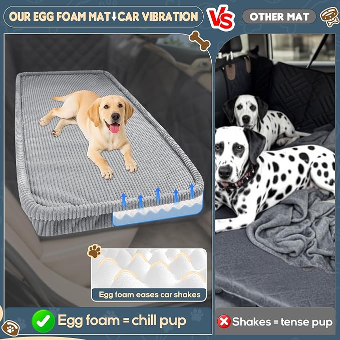 Dog Car Bed, Non-Slip Backseat Extender Pet Mat, Removable Washable Dog Bed for SUVs, Sedans & Trucks, Anti-Slip Travel Bed for Dogs, Easy Clean & Scratch-Proof & Comfort (Gray, 56" Lx28.7 W×2" H)