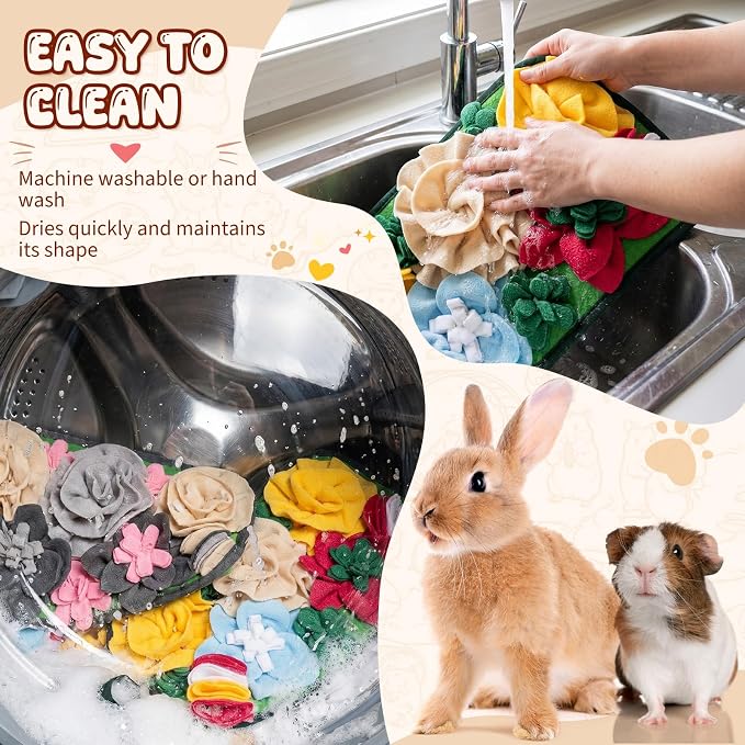 Yinkin 2 Pcs Rabbit Foraging Snuffle Mat for Small Animals Puzzle Toys Funny Interactive Nosework Feeding Mat for Bunny Hamsters Guinea Pigs Ferrets Chinchillas (17.7 x 9.8 Inches,Fashion Styles)