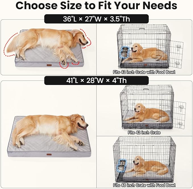 OhGeni Orthopedic Waterproof Dog Bed for Large Dogs, Machine-Washable Removable Cover in Easy-Clean Fabric, Reversible Memory Foam & Easy-Carry Handle, Suitable for Crate, 41 inch (Pink)