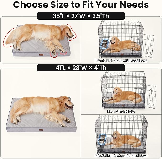 OhGeni Orthopedic Waterproof Dog Bed for Large Dogs, Machine-Washable Removable Cover in Easy-Clean Fabric, Reversible Memory Foam & Easy-Carry Handle, Suitable for Crate, 41 inch (Green)