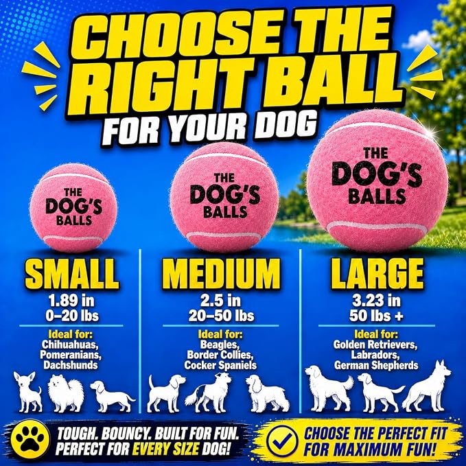 The Dog's Balls Dog Tennis Balls Tough 2.5" 12-Pack Pink Floats in Water | Our fetch balls combine non-abrasive felt exterior and a thicker rubber core Durable Dog Toy for Outdoor Play & Training