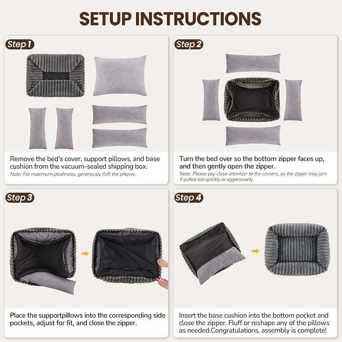 Cute Dog Bed for Small Dogs & Cats,Washable Fluffy Cat Beds for Indoor Cats, Rectangle Orthopedic Memory Foam Puppy Beds with Anti-Slip Bottom, 20 x19 x 7 Inches, Grey(20x19x6inchs)